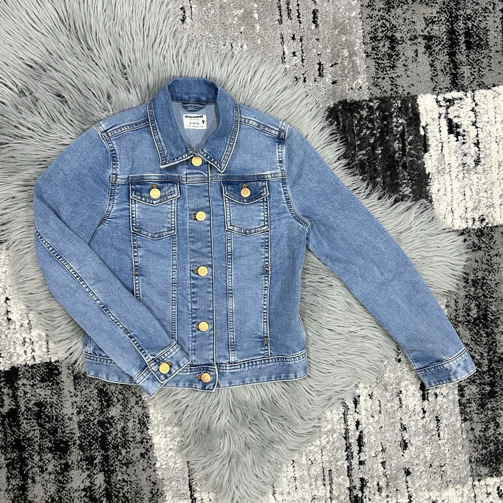 J Crew Jacket Girls Blue Crewcuts Large (10-11) Med Wash Denim Jean Button Up